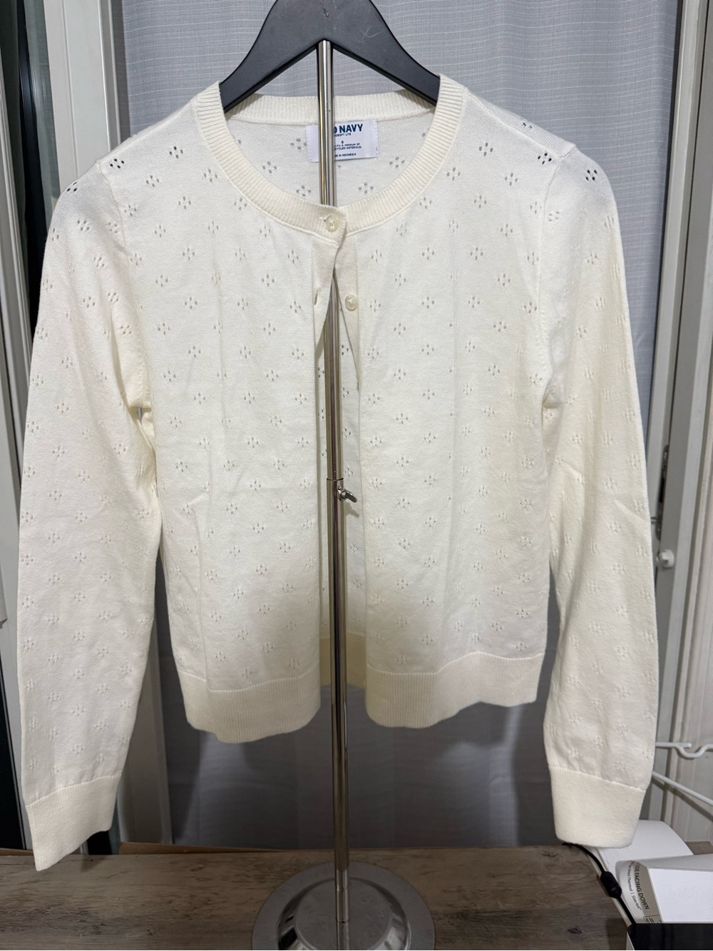 Old Navy Cream Eyelet Knit Cardigan